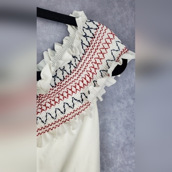 Red Carter Ipanema Smocked‎ Off Shoulder Maillot Women's one piece Swimsuit Sz L - Picture 13 of 13